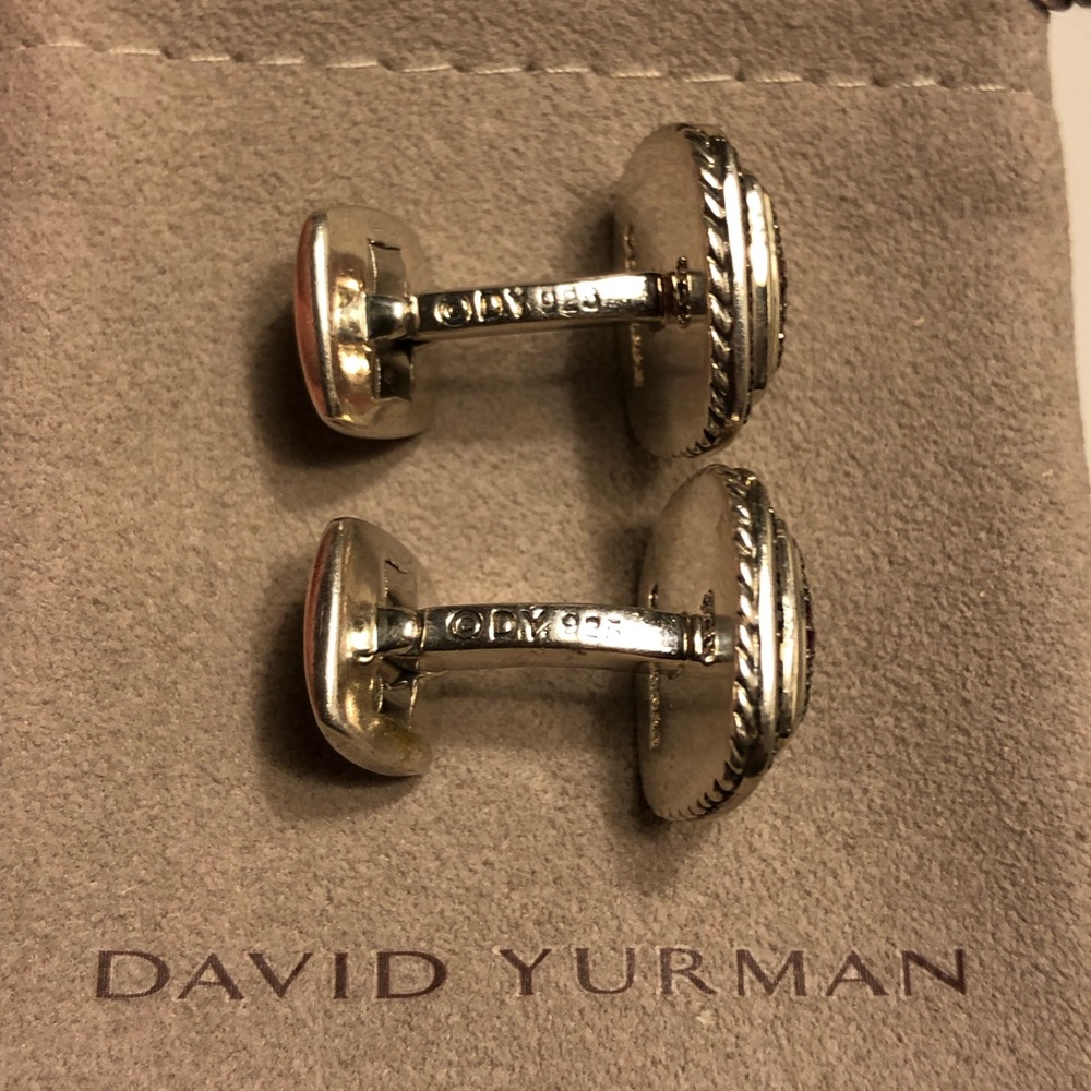 DY Pink Sapphire Black Diamond Pave Cufflinks - Picture 4 of 5